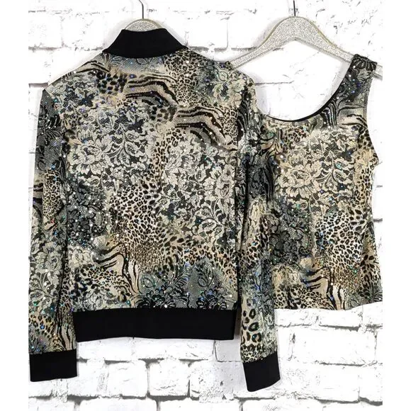 VINTAGE JOSEPH RIBKOFF Sequined Sheer Mesh Jacket & Tank Animal Floral US 10 - Picture 7 of 9